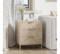 Yvsevnr Mesitas de Noche con 3 Cajones, Mesita Habitacion, Mesillas de Noche Dormitorio, Mesa Cabecera Madeira con Patas de Metal, para Salón, Dormitorio, Estudio, Moderno, Espiga