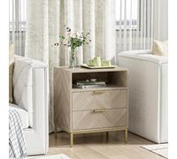 Yvsevnr Mesitas de Noche Madera 2 Cajones y Compartimento Abierto Espiga Mesilla Noche con Asas y guías de Metal, Gabinete de Noche para Dormitorio, Salón, Modernas,50 x 40 x 60 cm