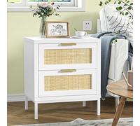Yvsevnr Mesitas de Noche Rattan, Mesa Cabecera Madeira, Mesilla Noche Blanca con 2 Cajones, Mesita Habitacion, Mesillas de Noche Dormitorio para Dormitorio, Salón