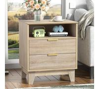 Yvsevnr Mesitas de Noche Roble con 2 Cajón, 1 Compartimento Abierto, Nórdica Mesa de Cabecera, Mesa Auxiliar con Patas de Madera Maciza para Dormitorio, Salón 50x40x60 cm