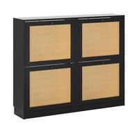 Yvsevnr Muebles Zapatero de Ratán Zapatero Estrecho Madera 4 Puertas y Estantes Ajustables, Antivuelco, para 16-24 Pares, Estilo Bohemio, para Pasillo Entrada 102 x 23 x 84 cm