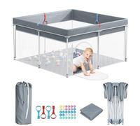 Yvsevnr Parque Infantil Bebe 127 x 127cm Parque de Juegos Bebes con Malla Transpirable, Corralito Bebe Plegable con Alfombra Suelo, 30 Bolas, 4 Agarraderas, Bolsa Portátil