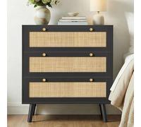 Yvsevnr Ratán Comodas y Cajoneras Dormitorio de Madera Sinfonier 3 Cajones, Armario de Almacenamiento, Guías Metálicas, Mueble para Ropa, Antivuelco, Rústico, para Salón y Pasillo 80 x 40 x 91.5 cm