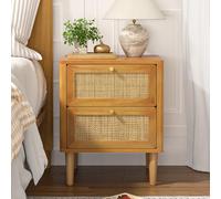 Yvsevnr Ratán Mesitas de Noche de Madera con 2 Cajones, Moderno mesita Auxiliares, Ya Ensamblado, Patas de Madera Maciza, Estilo Moderno, Mesa de Café para Dormitorio, Salón 45 x 40 x 55.5 CM