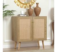 Yvsevnr Rattan Aparador de Cocina, Mueble Auxiliar Cocina Madera, Estante Ajustable, Estilo Rústico, para Comedor Salón, Antivuelco, Mueble Almacenaje 80 x 35 x 79 cm