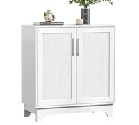 Yvsevnr Rotin Aparador Moderno de 2 Puertas Armario de Cocina, Armario de Almacenamiento, Estantes Ajustables, Cierre Magnético, Antivuelco, para Cocina, Entrada, Oficina, Blanco, Rústico 80x40x89 cm
