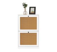 Yvsevnr Zapatero 2 Puertas de Ratán Armario Zapateros Estrecho de Madera para Pasillo Estrecho y Entrada, Salón, Mueble Zapatero de 12 Pares, Estantes Ajustables, Blanco, 51 x 23 x 84 cm