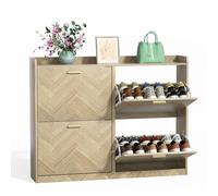 Yvsevnr Zapatero Estrecho con 4 Solapas Gran Capacidad 24-28 Pares Patrón de Espiga Armario Zapateros de Madera, Mueble Zapatero Entrada Recibidor, Estantes Ajustables, para Pasillo, Entrada, Salón