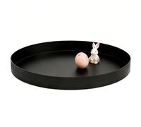 Yvttve Bandejas Decorativas Platos Negros Bandeja Redonda Metal de Acero Inoxidable para Organizador Joyería Velas Pizza (Negro, Ø 25 cm)