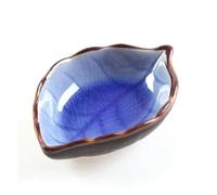 Yvxotrxnk Ice Crack Glaze Leaf Ceramic Kitchen Tool, Small Sauce & Seasoning Dish for Soy Sauce, Vinegar, Dipping - Mini Bowl creativo para sushi, cocinar y servir mesa (azul oscuro)