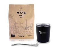 YVY MATÉ Kit mate de acero inoxidable Termolar | Pack Calebaja Inox Termolar, Bombilla Clásica y 1 bolsillo de Yerba Mate Verde Bio 500 g | Conjunto completo para los amantes del mate tradicional
