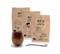 YVY MATÉ Kit Mate Grand Cru | Pack Mate con Calebajo de madera, Bombilla y 3 bolsillos de Yerba Mate Bio Grand Cru 750g | Kit para iniciar el mate | Matés energizantes de excepción