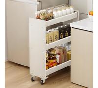 YVYKFZD Carrito de Almacenamiento Delgado de Metal, Carrito Auxiliar de 3/4 Niveles, Carro de Cocina con Ruedas, Carro de Almacenamiento Estrecho, Organizador de baño(Wit,3 Tier 16.1"x6.6"x25.9")