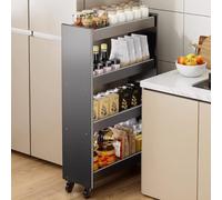 YVYKFZD Carrito de Almacenamiento Delgado de Metal, Carrito Auxiliar de 3/4 Niveles, Carro de Cocina con Ruedas, Carro de Almacenamiento Estrecho, Organizador de baño(Gray,4 Tier 16.1"x6.6"x29.9")