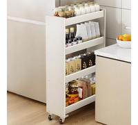 YVYKFZD Carrito de Almacenamiento Delgado de Metal, Carrito Auxiliar de 3/4 Niveles, Carro de Cocina con Ruedas, Carro de Almacenamiento Estrecho, Organizador de baño(Wit,4 Tier 16.1"x6.6"x29.9")