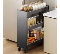 YVYKFZD Carrito de Almacenamiento Delgado de Metal, Carrito Auxiliar de 3/4 Niveles, Carro de Cocina con Ruedas, Carro de Almacenamiento Estrecho, Organizador de baño(Gray,3 Tier 16.1"x6.6"x25.9")