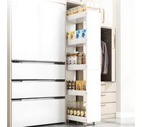 YVYKFZD Carrito de Almacenamiento Delgado de Metal, Carro de Cocina utilitario, Carrito Auxiliar con Ruedas, Carro de Almacenamiento Estrecho Que Ahorra Espacio(Wit,21.6"x6.6"x52.3")