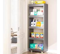 YVYKFZD Carrito de Almacenamiento Delgado de Metal, Carro de Cocina utilitario, Carrito Auxiliar con Ruedas, Carro de Almacenamiento Estrecho Que Ahorra Espacio(Gray,17.7"x3.5"x52.3")