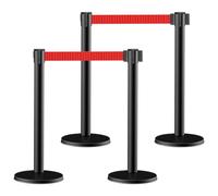 YVYKFZD Juego de 4 Poste Separador, Postes Separadores con base de goma, Barreras de Seguridad de control de multitudes resistentes, postes de cinturón retráctiles(Nero,3m/9.8ft)