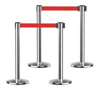 YVYKFZD Juego de 4 Poste Separador, Postes Separadores con base de goma, Barreras de Seguridad de control de multitudes resistentes, postes de cinturón retráctiles(Silver,2m/6.5ft)