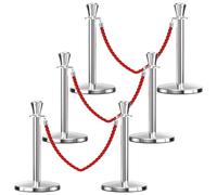 YVYKFZD Juego de Poste Separador de 23,6 pulgadas, Postes Separadores de acero inoxidable, Barreras de Seguridad profesionales con cuerda trenzada de 4,9 pies(Silver,6 Pack)