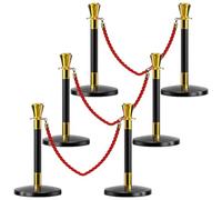 YVYKFZD Juego de Poste Separador de 23,6 pulgadas, Postes Separadores de acero inoxidable, Barreras de Seguridad profesionales con cuerda trenzada de 4,9 pies(Black gold,6 Pack)
