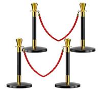 YVYKFZD Juego de Poste Separador de 23,6 pulgadas, Postes Separadores de acero inoxidable, Barreras de Seguridad profesionales con cuerda trenzada de 4,9 pies(Black gold,4 Pack)