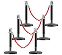 YVYKFZD Juego de Poste Separador de 23,6 pulgadas, Postes Separadores de acero inoxidable, Barreras de Seguridad profesionales con cuerda trenzada de 4,9 pies(Black silver,6 Pack)