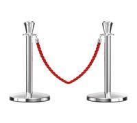 YVYKFZD Juego de Poste Separador de 23,6 pulgadas, Postes Separadores de acero inoxidable, Barreras de Seguridad profesionales con cuerda trenzada de 4,9 pies(Silver,2 Pack)