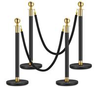 YVYKFZD Juego de Poste Separador, Postes Separadores comerciales con cuerdas de terciopelo negro de 4,9 pies, Barreras de Seguridad Control de Multitudes for teatros(Black gold,4 Pack)