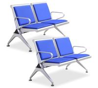 YVYKFZD Juego Des Sillas de Recepción, Sillas para Sala de Espera Cuero sintético, Banco Des recepción con Brazos, Silla para Invitados Acero Paras Aeropuerto, Hospital(Blauw,4 Seat)
