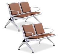 YVYKFZD Juego Des Sillas de Recepción, Sillas para Sala de Espera Cuero sintético, Banco Des recepción con Brazos, Silla para Invitados Acero Paras Aeropuerto, Hospital(Brown,4 Seat)