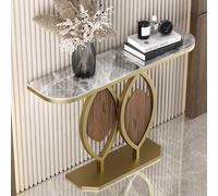 YVYKFZD Mesa Consola Glam, Mesa de Entrada Estrecha y Larga, Consola Recibidor Mesas de Consolas con Base Des Metal, Mueble Recibidor Mesas Auxiliar para Pasillo, fácil Des Montar(Gold A,120cm/47.2")