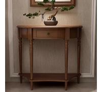 YVYKFZD Mesa Consola Media Luna, Mesa de Entrada Consola Recibidor Madera Maciza con cajón, Mesas de Consolas Mueble Recibidor Des Estilo Retro, Mesas Auxiliar(Dark Walnut,35.4"x13.7"x34.6")