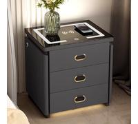 YVYKFZD Mesilla de Noche Inteligente, Mesita de Noche Creativa con cajón con Cerradura combinada, Mesitas Dormitorio LED Ajustable de 3 Colores con estación de Carga(Dark Gray,50cm/19.6")