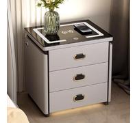YVYKFZD Mesilla de Noche Inteligente, Mesita de Noche Creativa con cajón con Cerradura combinada, Mesitas Dormitorio LED Ajustable de 3 Colores con estación de Carga(Light Khaki,50cm/19.6")