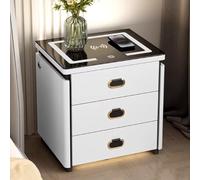 YVYKFZD Mesilla de Noche Inteligente, Mesita de Noche Creativa con cajón con Cerradura combinada, Mesitas Dormitorio LED Ajustable de 3 Colores con estación de Carga(Wit,40cm/15.7")