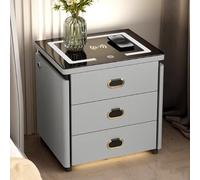 YVYKFZD Mesilla de Noche Inteligente, Mesita de Noche Creativa con cajón con Cerradura combinada, Mesitas Dormitorio LED Ajustable de 3 Colores con estación de Carga(Light Gray,50cm/19.6")