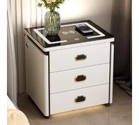 YVYKFZD Mesilla de Noche Inteligente, Mesita de Noche Creativa con cajón con Cerradura combinada, Mesitas Dormitorio LED Ajustable de 3 Colores con estación de Carga(Off-White,50cm/19.6")
