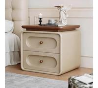 YVYKFZD Mesita de Noche con 2 cajones, Mesilla de Noche de Madera, Mesitas Dormitorio de Cuero Minimalista for sofá, Mesita Auxiliar Creativas, no Requiere instalación(Walnut+Khaki,45cm/17.7")