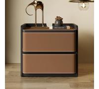 YVYKFZD Mesita de Noche Creativa, Mesitas Dormitorio, Mesilla de Noche de Madera con 2 cajones, Mesita Auxiliar de pie envueltas en Cuero, no Requiere ensamblaje(Light Brown,40cm/15.7")