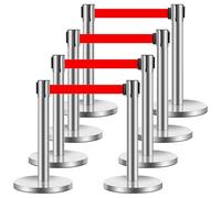 YVYKFZD Poste Separador Comercial, Juego De Postes Separadores, Barreras de Seguridad De Control De Multitudes con Cinturones Retráctiles, Base hueca inyectada en arena(2m/6.5ft Silver,8 Pack)