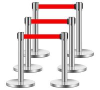 YVYKFZD Poste Separador Comercial, Juego De Postes Separadores, Barreras de Seguridad De Control De Multitudes con Cinturones Retráctiles, Base hueca inyectada en arena(2m/6.5ft Silver,6 Pack)