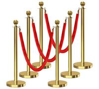 YVYKFZD Poste Separador de Acero Inoxidable, Postes Separadores Comercial, Barreras de Seguridad de Control de Multitudes con Cuerdas de Terciopelo y Base Rellenable(Gold,6 Pack)