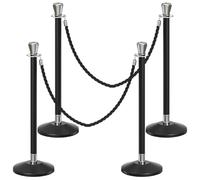 YVYKFZD Poste Separador de acero inoxidable, Postes Separadores de 39,3 pulgadas con cuerdas trenzadas de 4,9 pies, Barreras de Seguridad resistentes, puntal de control(Black silver,4 Pack)