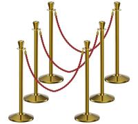 YVYKFZD Poste Separador de acero inoxidable, Postes Separadores de 39,3 pulgadas con cuerdas trenzadas de 4,9 pies, Barreras de Seguridad resistentes, puntal de control(Gold,6 Pack)