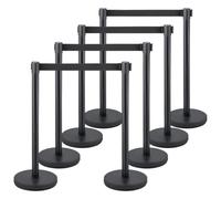 YVYKFZD Poste Separador retráctiles, juego de Postes Separadores control de multitudes, poste de poste con base de goma y cinturones de 6.6 pies, Barreras de Seguridad(Black+Black,8 Pack)