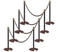 YVYKFZD Poste Separador Robustos, Postes Separadores con Cuerda Marrón de 4.9 Pies, Barreras de Seguridad Control de Multitudes de Acero Inoxidable, Base de Metal Sólido(8 Pack)