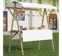 YVYKFZD Puesto de Mercado móvil, Carrito de Comida Callejera de Madera con Ruedas, Puesto de Vendedor Plegable for Exteriores, Carrito de Exhibición for Calle y Eventos(White 2,150cm/59.0")