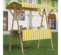 YVYKFZD Puesto de Mercado móvil, Carrito de Comida Callejera de Madera con Ruedas, Puesto de Vendedor Plegable for Exteriores, Carrito de Exhibición for Calle y Eventos(Yellow 1,150cm/59.0")